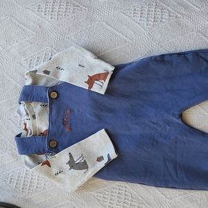 Deux Par Deux 6mo Overall + Long Sleeves Shirt